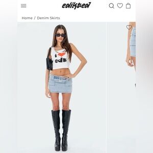 Edikted Bridget Low-Rise Denim Skirt (XS)